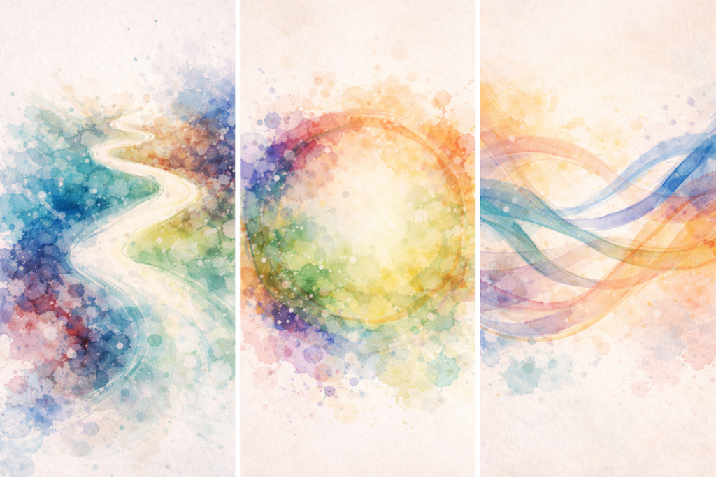 Pasadena Villa - Featured Image for Blog - three panel watercolor painting of a journey