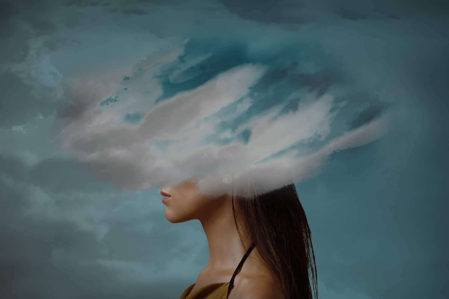 illustration of woman with face obscured by cloud
