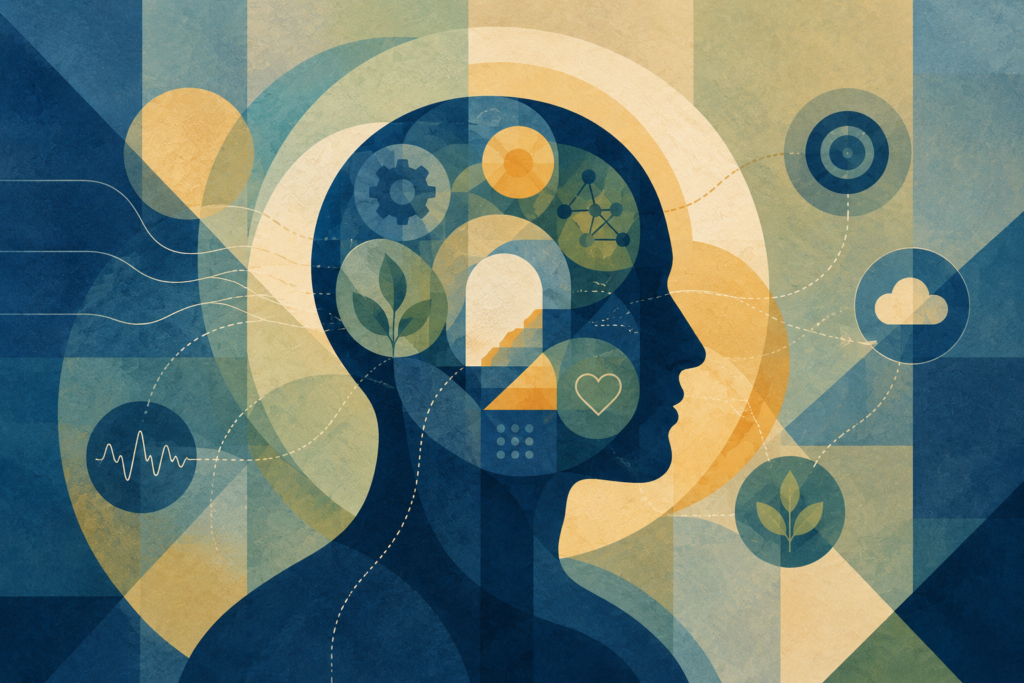 Geometric graphic image of human mind for Pasadena Villa blog titled Understanding the Differences Between Bipolar + Unipolar Depression
