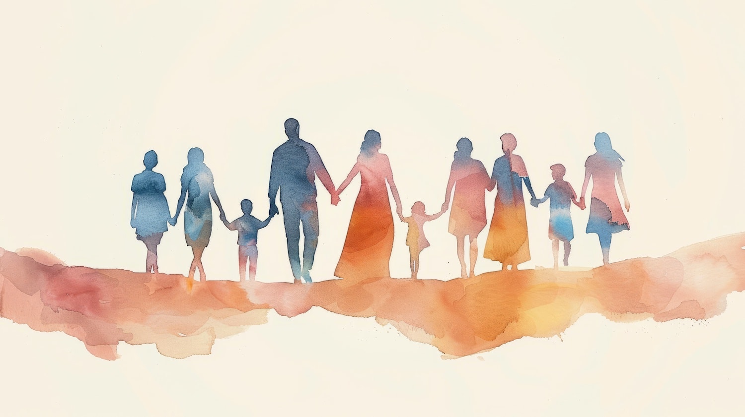 a delicate watercolor image of families