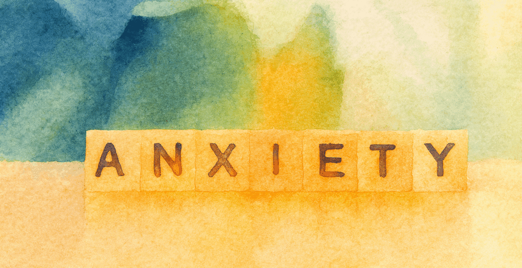 Pasadena Villa - Featured Image - Watercolor of block letters spelling out anxiety